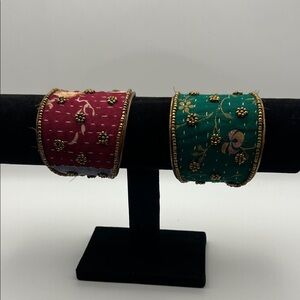 Handcrafted Pink and Green Embroidered Cuff Bracelets